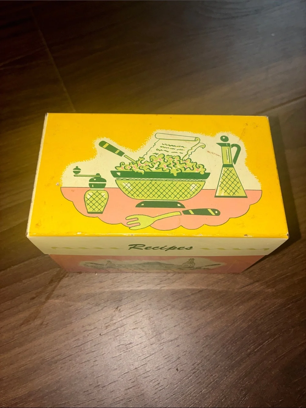 Vintage Recipes Tin Box Recipe Box Yellow Pink 50’s Retro VTG METAL OHIO ART USA